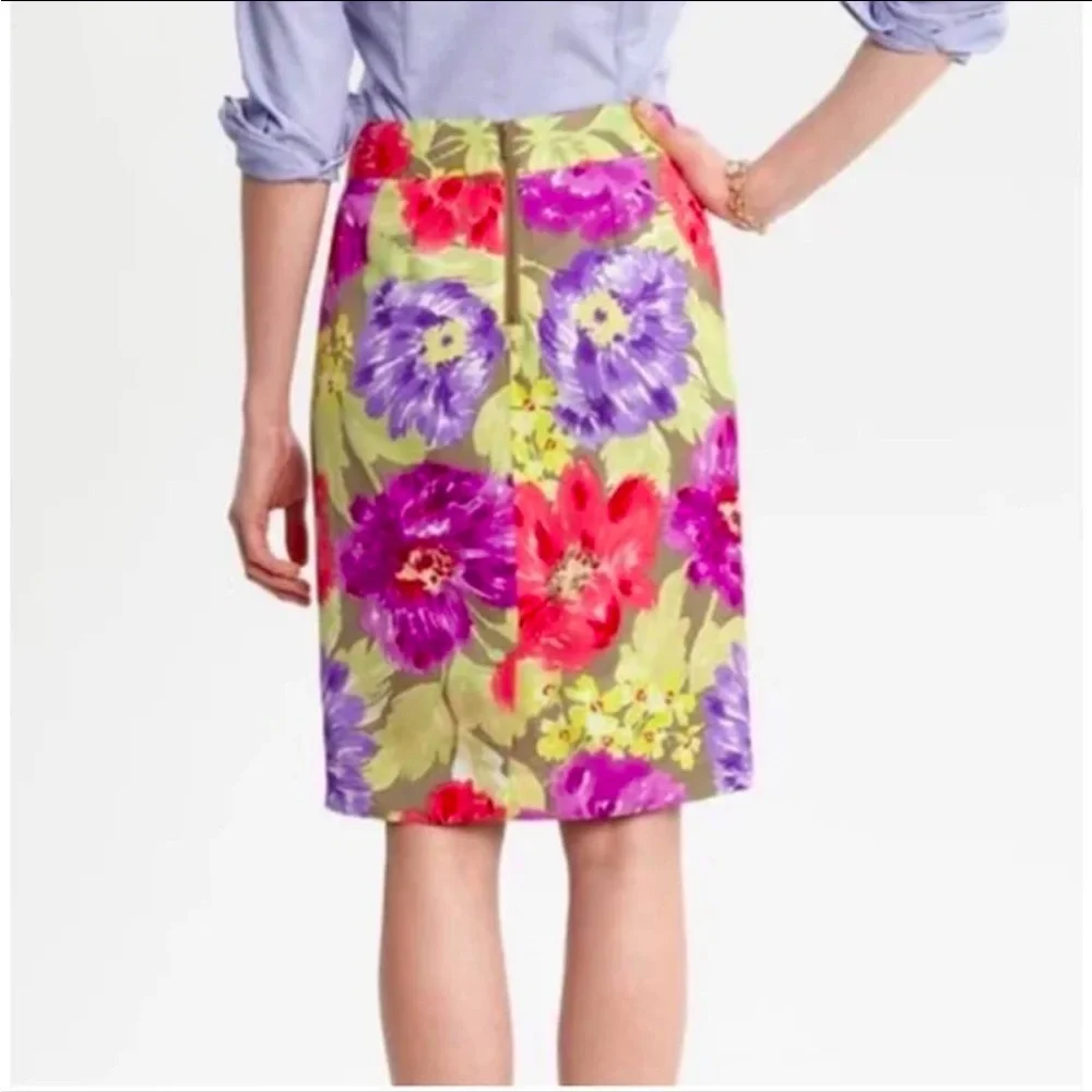 Banana Republic Pencil Skirt Bold Floral Linen Blend